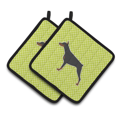 Carolines Treasures Doberman Pinscher Checkerboard Green Pair of Pot Holders BB3860PTHD